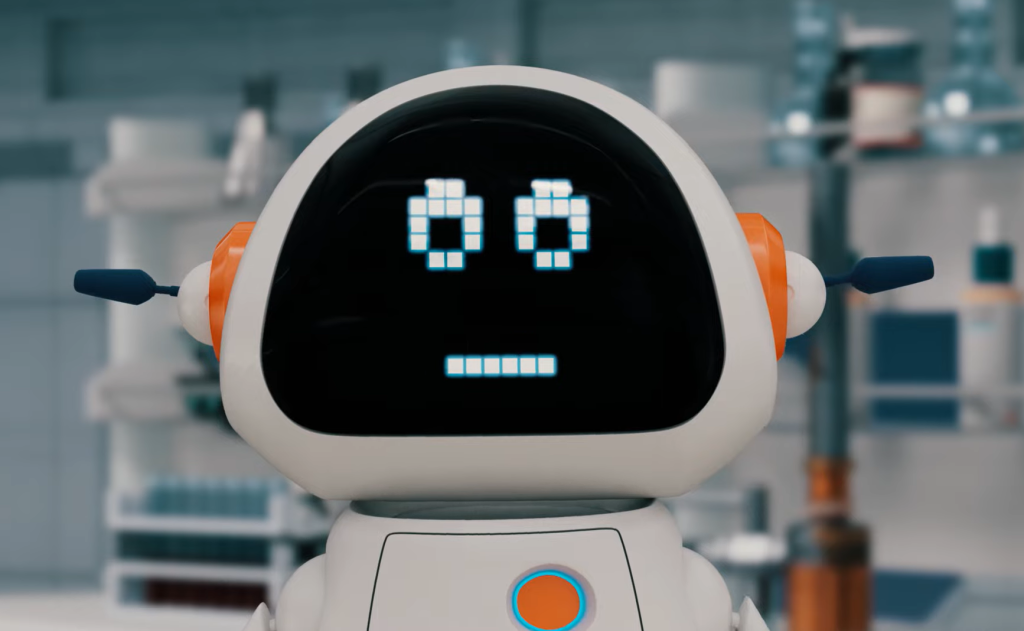 Robot z wyświetlaczem mimiki twarzy.
