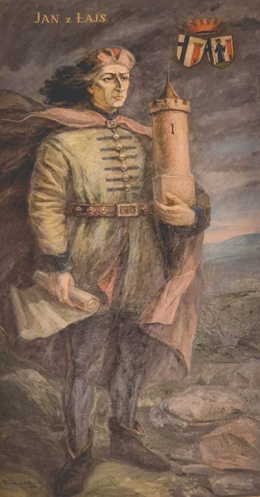 Portret Jana z Lajs, trzymającego wieżę.