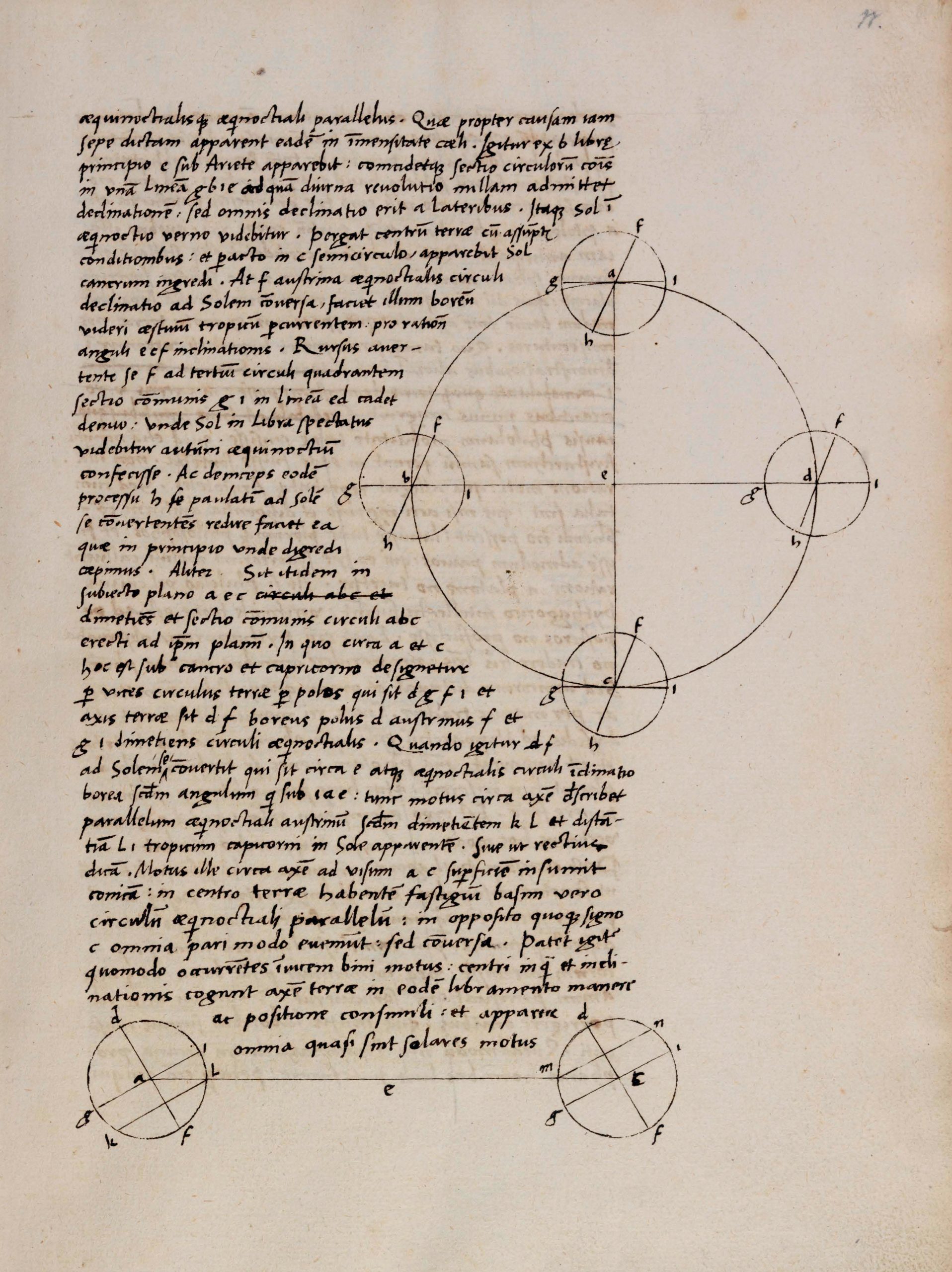 Rysunek przedstawia tekst w języku łacińskim z diagramem okręgów oraz opisem dotyczącym ich geometrów i właściwości, umieszczonym na kartce starego manuskryptu.