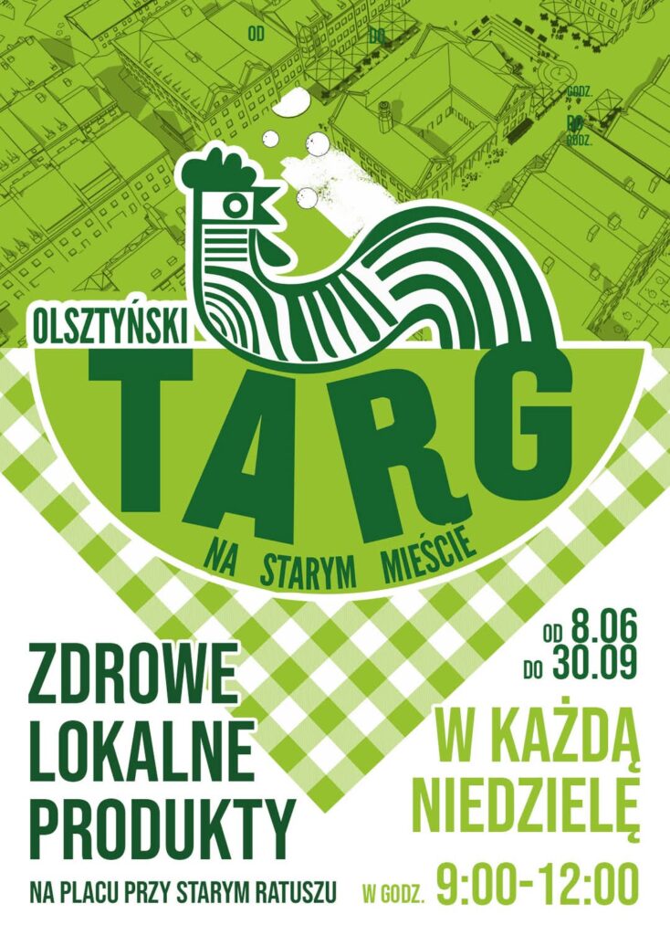 Plakat Olsztyńskiego Targu z datami i godzinami.