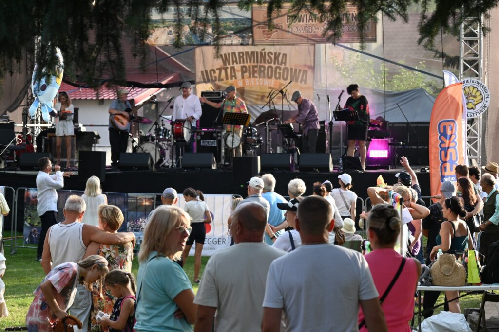 Ludzie oglądają występ muzyczny na scenie.