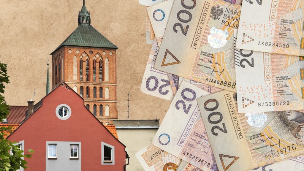 Widok na kościół i banknoty.