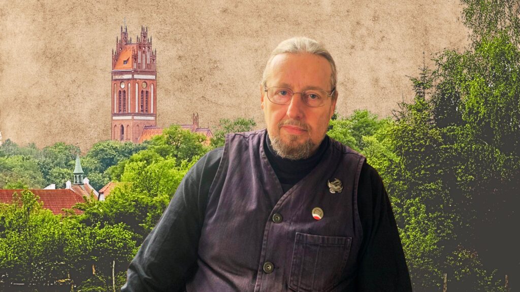 Mężczyzna w wazonie z zielonym tłem.