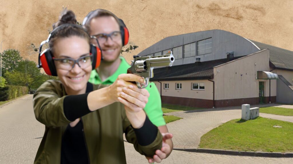 Osoba strzelająca na strzelnicy.