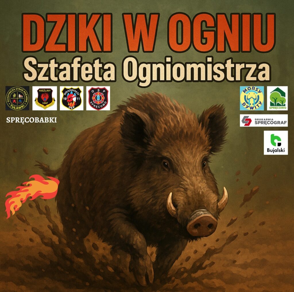 Ilustracja dzika w ruchu z ogniem.