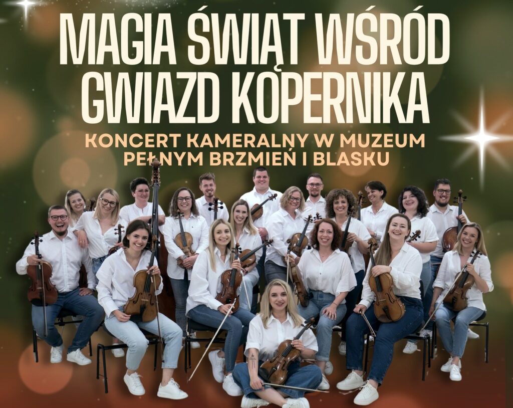 Grupa muzyków z instrumentami smyczkowymi na koncercie.