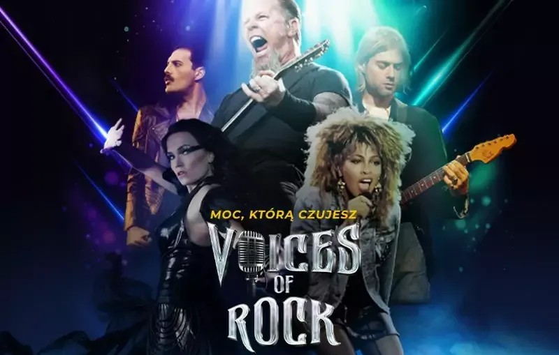 Plakat koncertu z wykonawcami rockowymi.