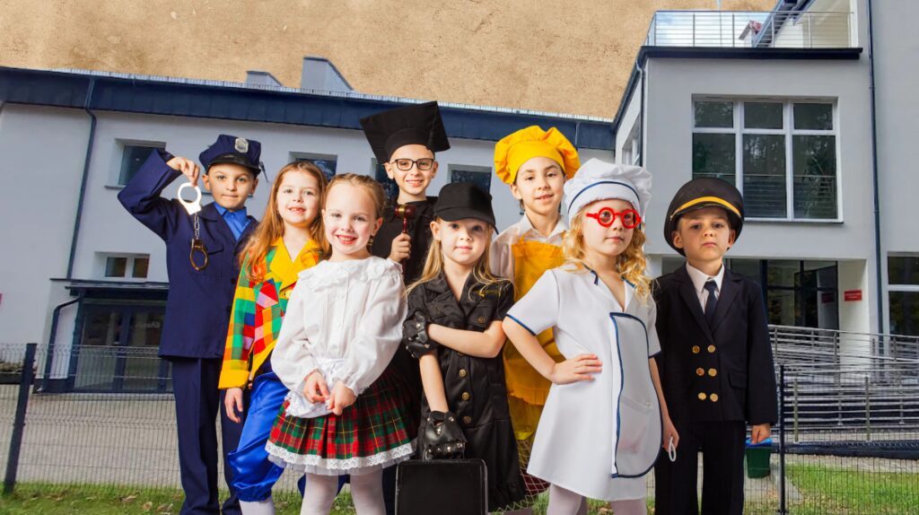 Dzieci w przebraniach różnych zawodów.