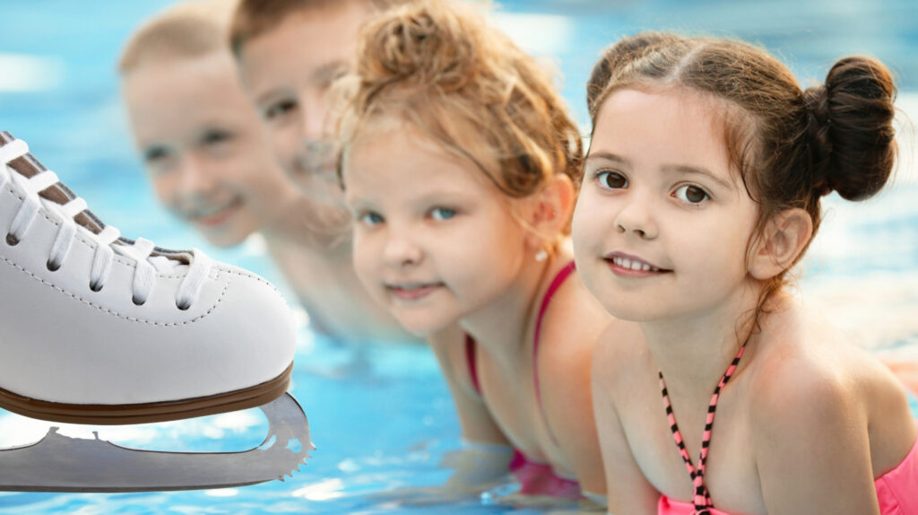 Dzieci w basenie z łyżwą