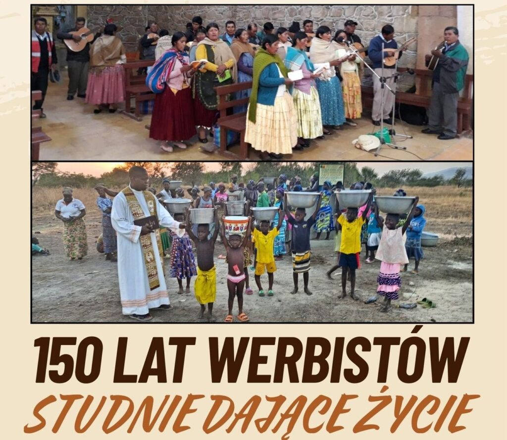 Wspólne śpiewanie w kościele i dzieci niosące wodę.