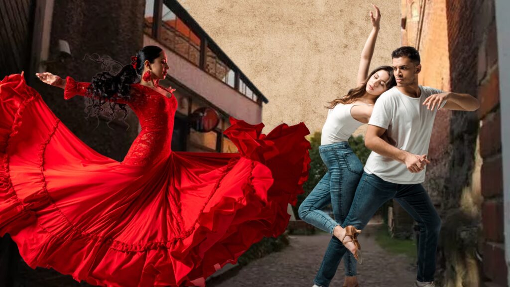 Trzy osoby tańczące w różnych stylach.