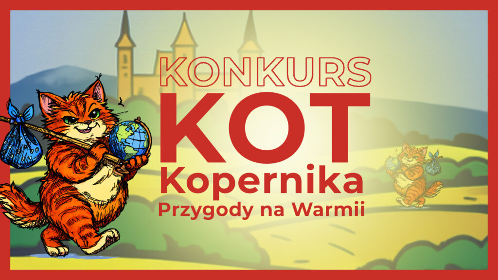 Ilustracja kota z globusem i torbą.