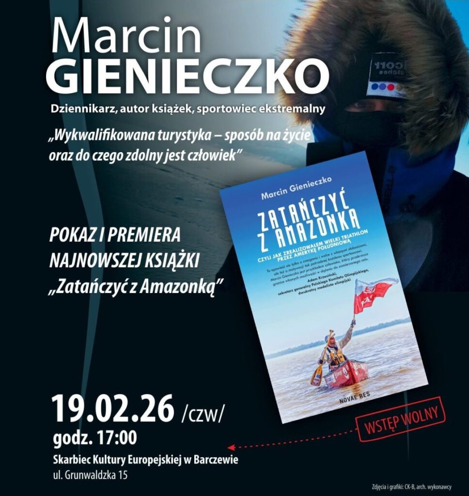 Plakat promujący premiera książki Marcina Gienieczko.