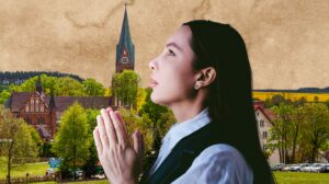 Kobieta modląca się w krajobrazie
