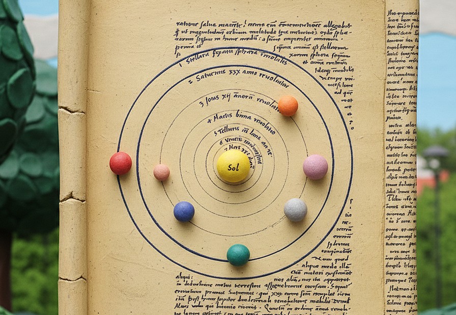 Model układu słonecznego z kolorowymi planetami.