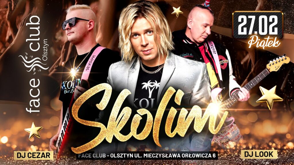 Plakat promujący wydarzenie z DJ-ami w klubie Face Club w Olsztynie.