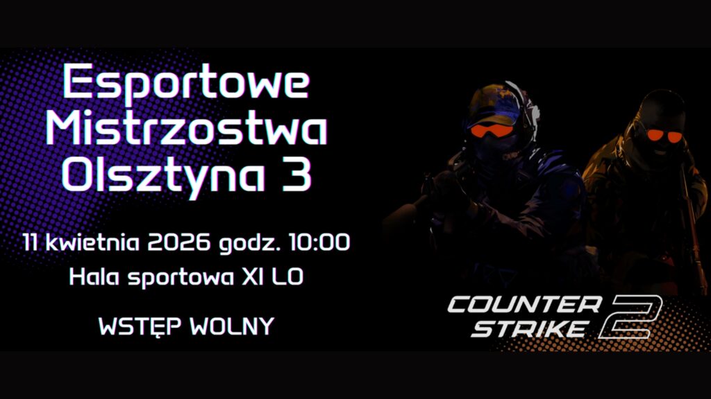 Plakat turnieju e-sportowego w Olsztynie z motywem z gry Counter-Strike 2.