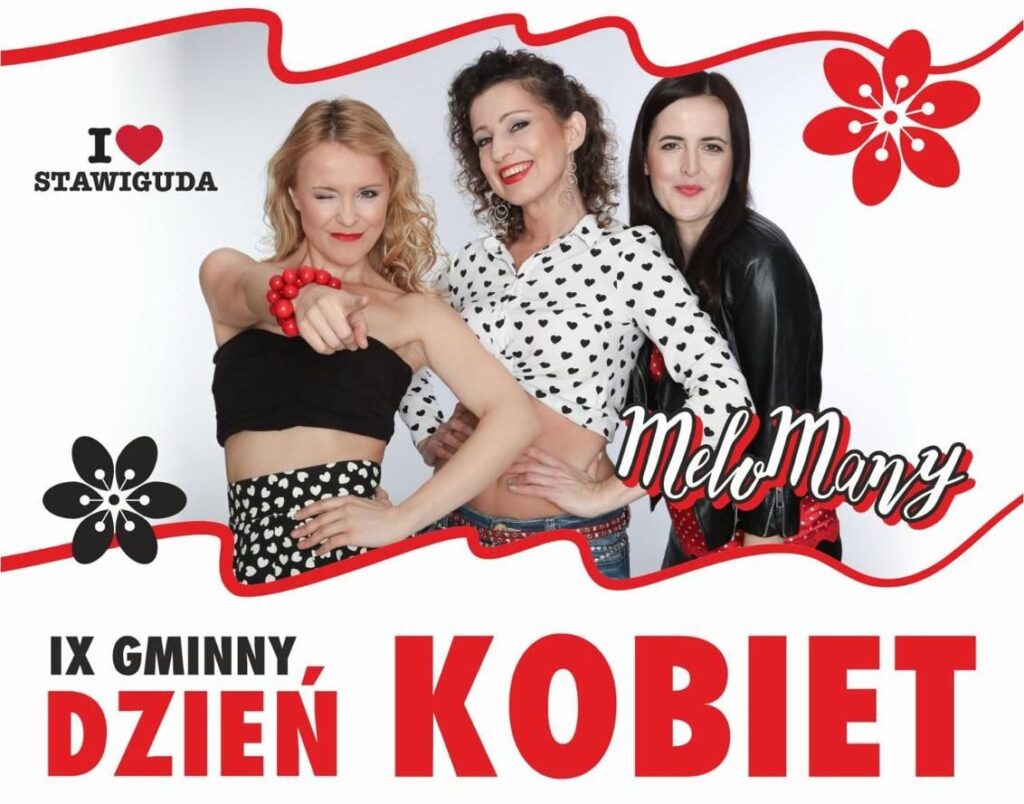 Troje kobiet pozujących na zdjęciu, z motywem serc w strojach.