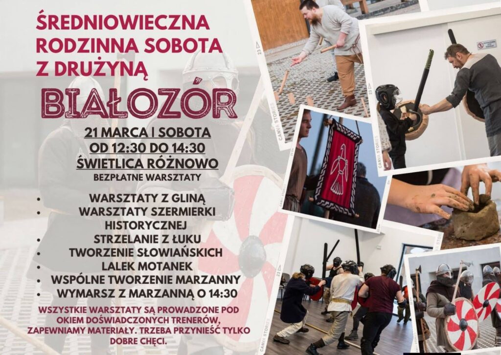 Plakat promujący średniowieczne warsztaty dla rodzin.