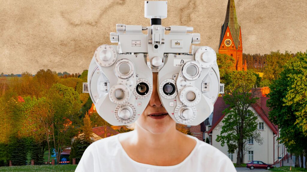 Osoba w urządzeniu do badania wzroku.