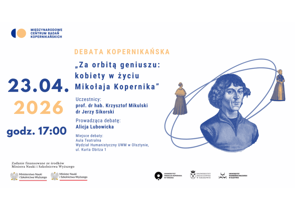 Plakat debaty o kobietach w życiu Mikołaja Kopernika.