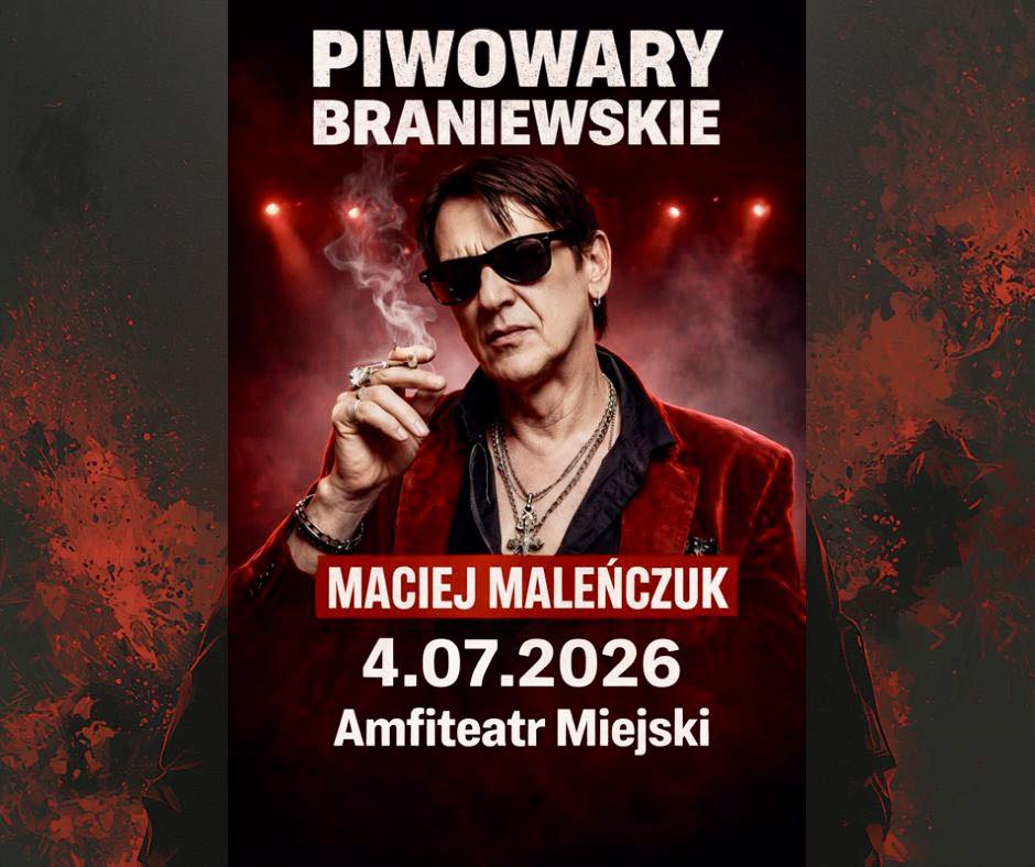 Plakat koncertu Macieja Maleńczuka z datą i miejscem.