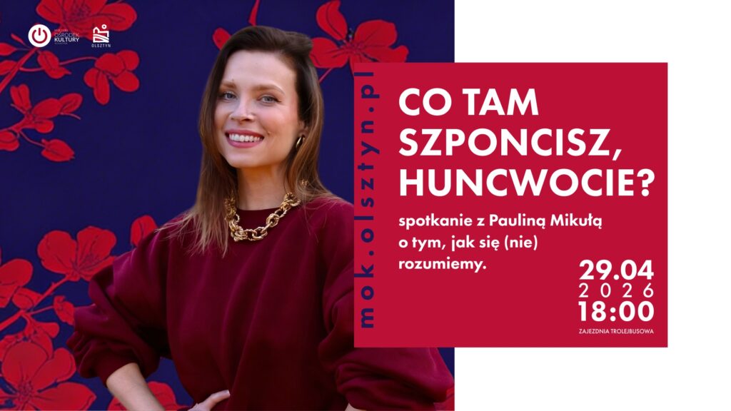 Promocja wydarzenia z Pauliną Mikułą na tle kwiatów.