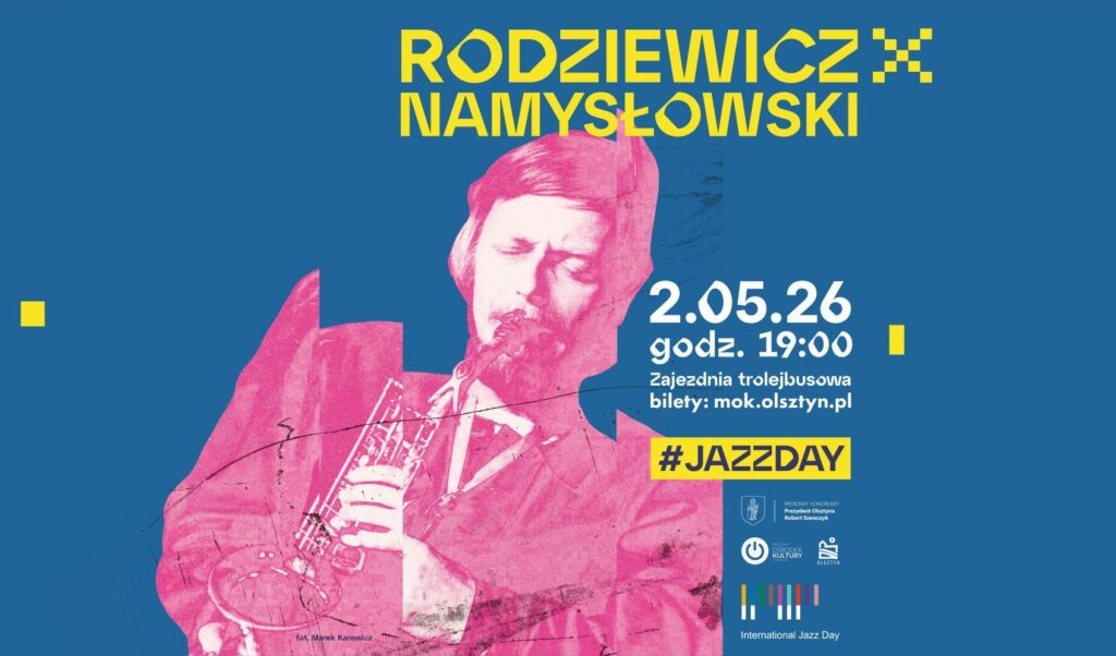 Mężczyzna gra na saksofonie, plakat jazzowy.