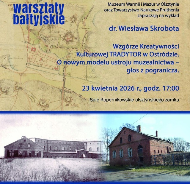 Plakat wykładu o muzealnictwie w Ostródzie.