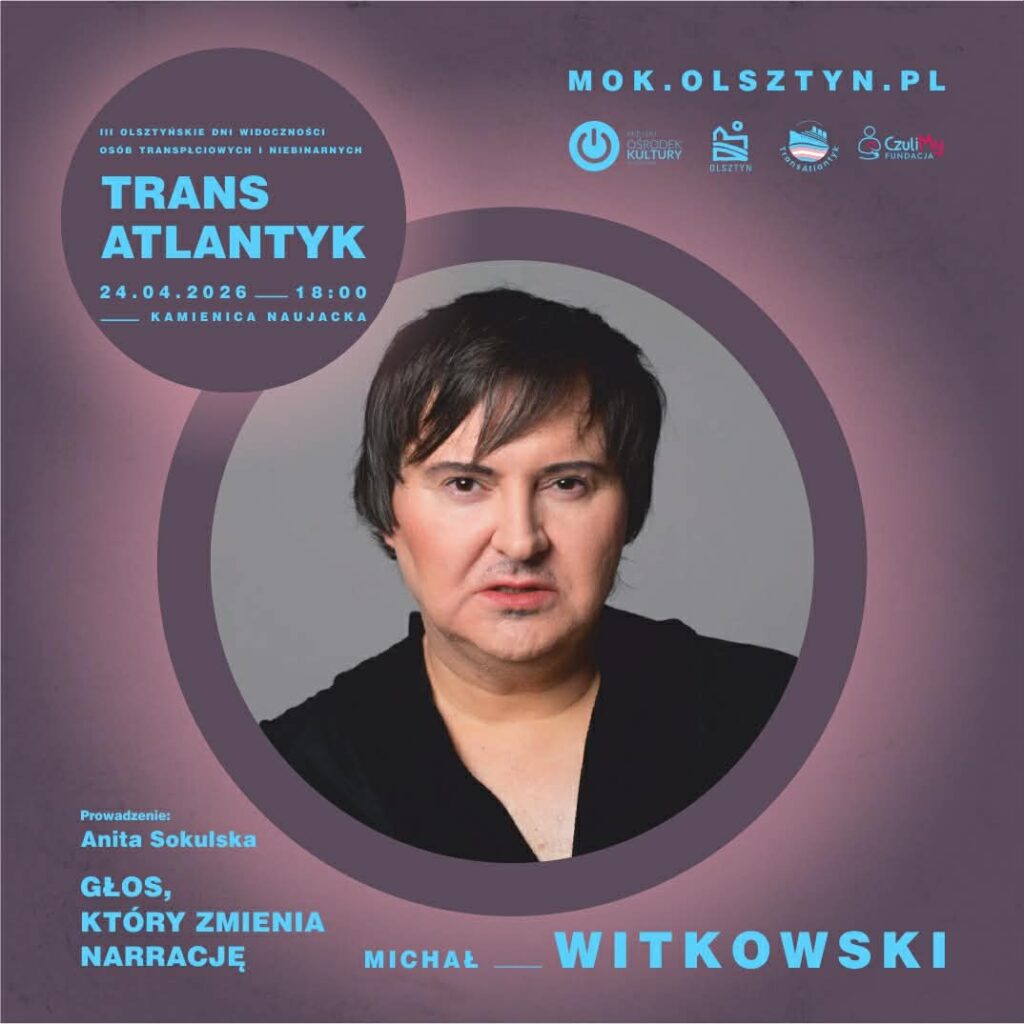 Plakat wydarzenia Trans Atlantyk z osobą prezentującą.