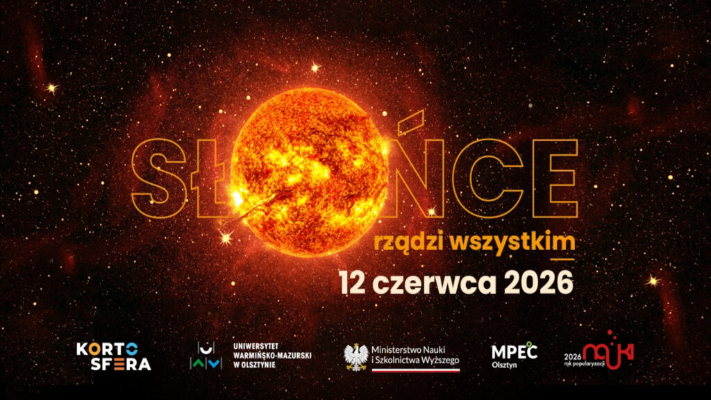 Słońce na tle ciemnego, usianego gwiazdami kosmosu, z dużym napisem z tytułem wydarzenia i datą.