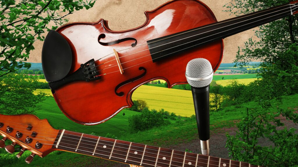 Wizualizacja instrumentów muzycznych i krajobrazu.