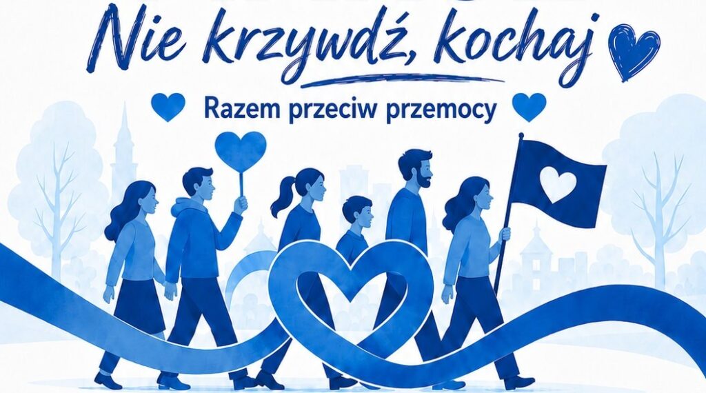 Grupa ludzi maszeruje w marszu przeciw przemocy.