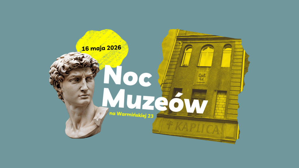 Plakat promujący Noc Muzeów 2026 z rzeźbą Davida i budynkiem.