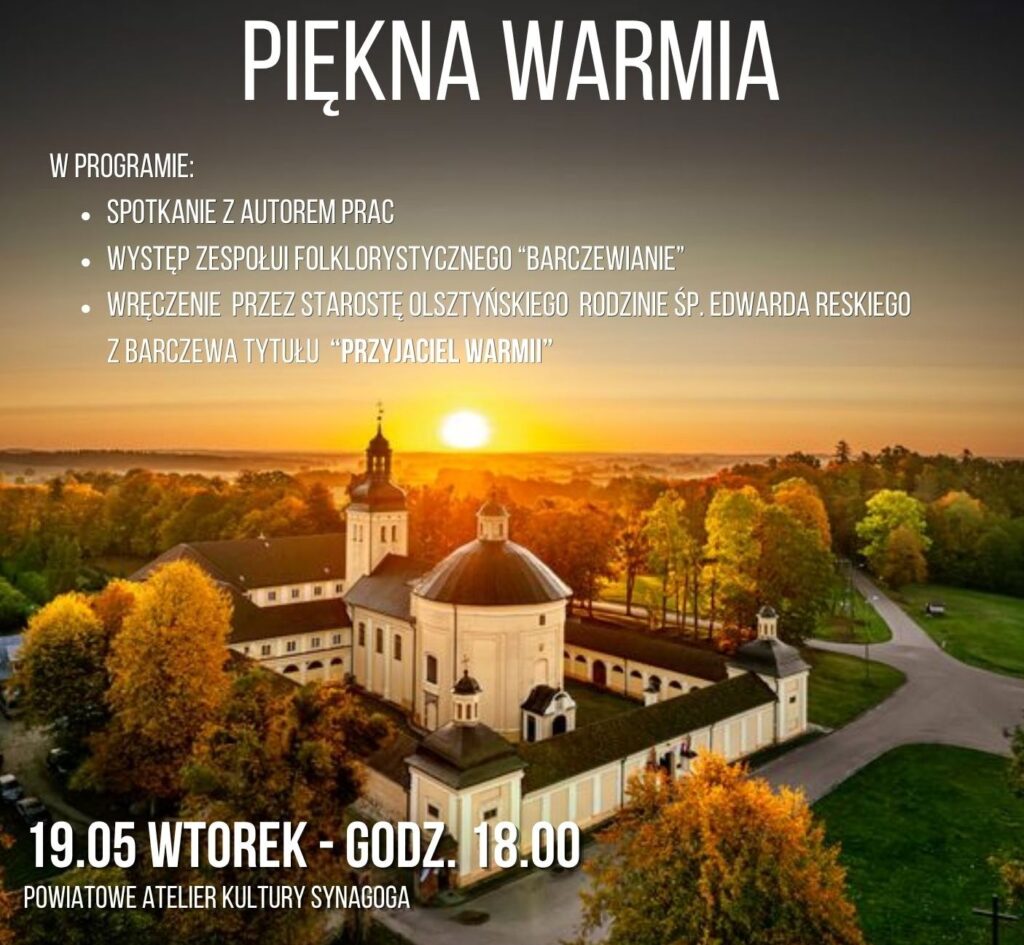 Widok na powiatowe atelier kultury w Barczewie podczas zachodu słońca.