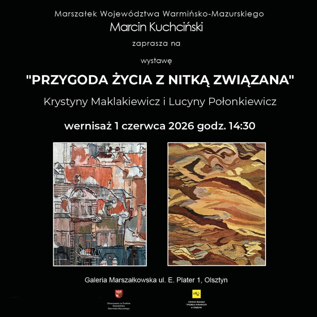 Plakat wystawy artystycznej z obrazami.