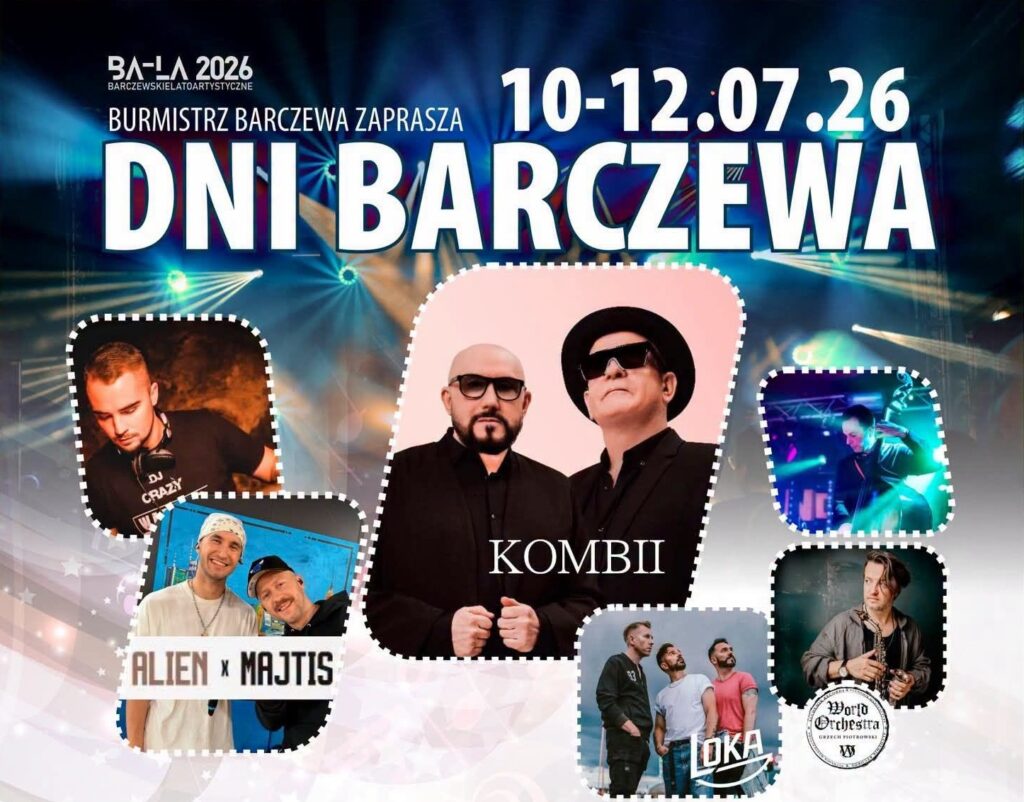 Plakat zapraszający na Dni Barczewa 2026 z artystami.