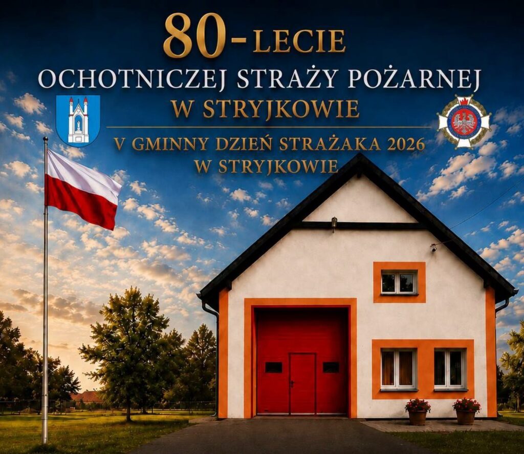 Budynek straży pożarnej z flagą Polski