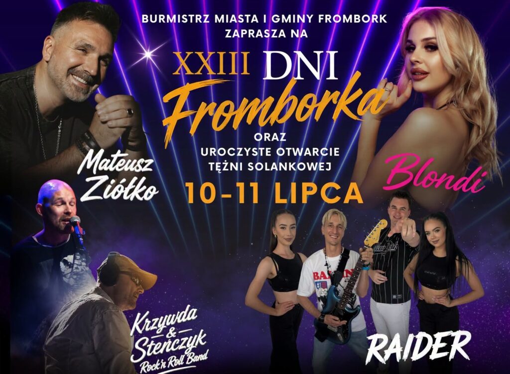 Plakat promujący XXIII Dni Fromborka z artystami i datą wydarzenia.