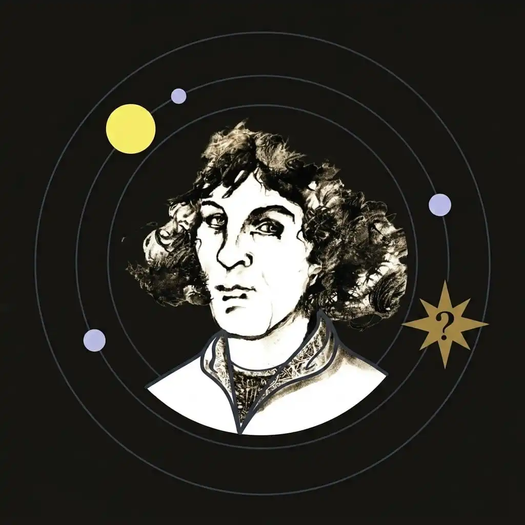Ilustracja Mikołaja Kopernika z planetami