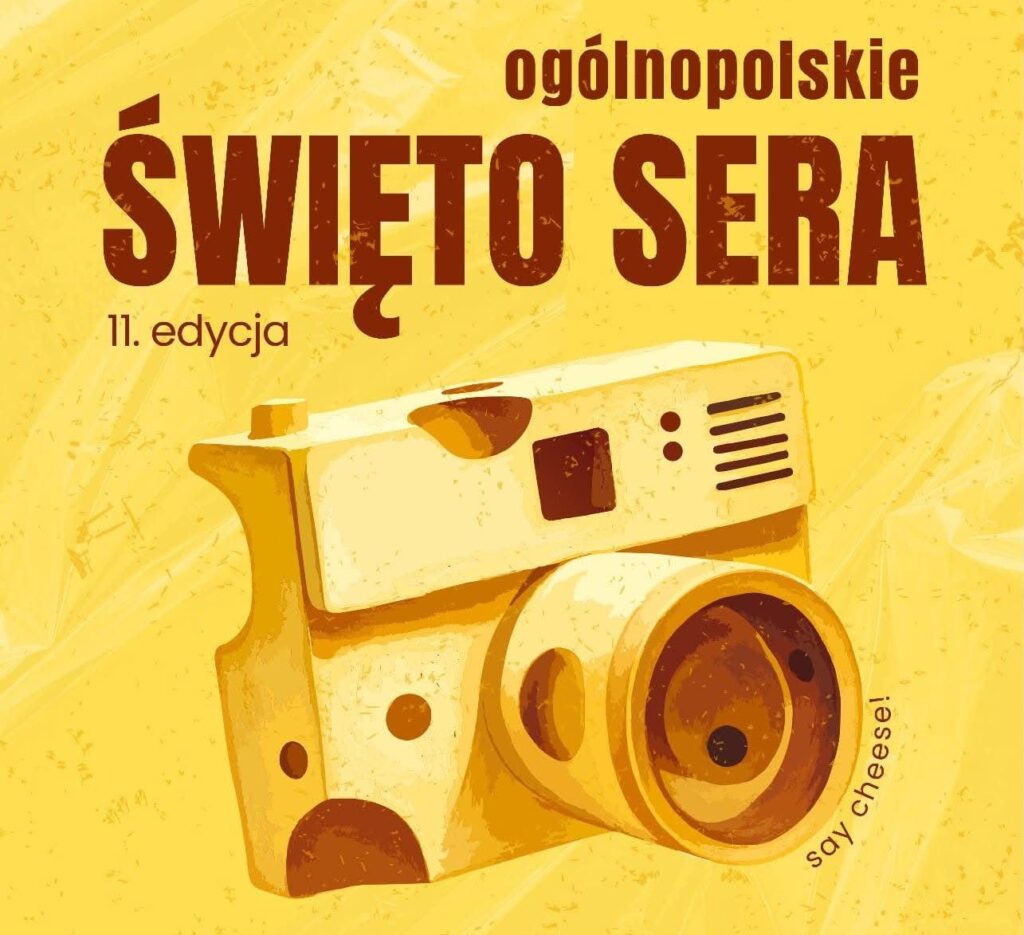 Ilustracja kamery na tle żółtym z napisem 'Święto Sera'.