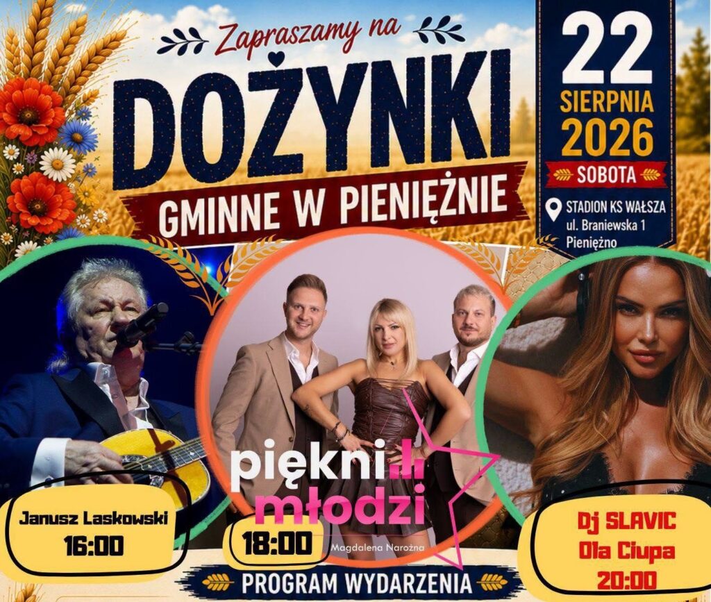 Plakat zapraszający na dożynki gminne w Pienieżnie.