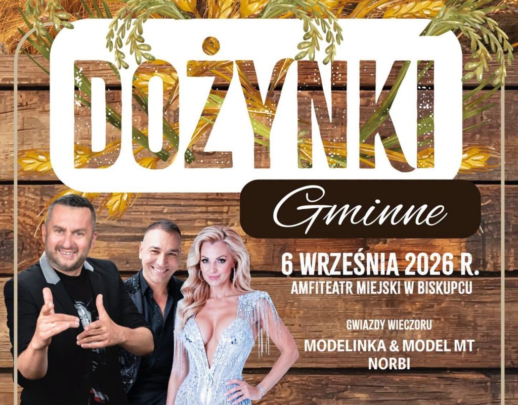 Plakat promujący Dożynki Gminne z datą i zdjęciami artystów.