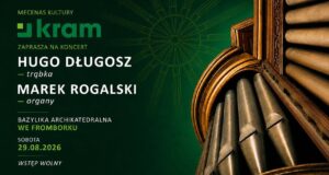 Plakat koncertu z organami i trąbką.