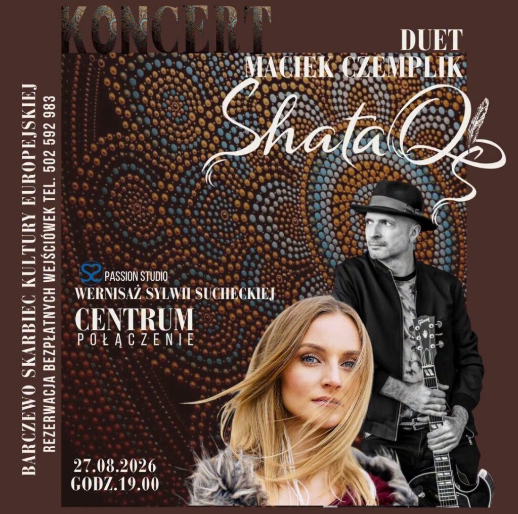 Plakat koncertu z duetem Maciek Czemplik i ShataQ.