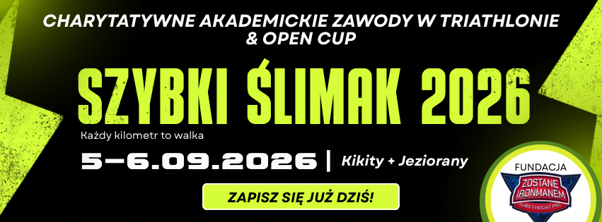 Plakat promujący wydarzenie triathlonowe Szybki Ślimak 2026.
