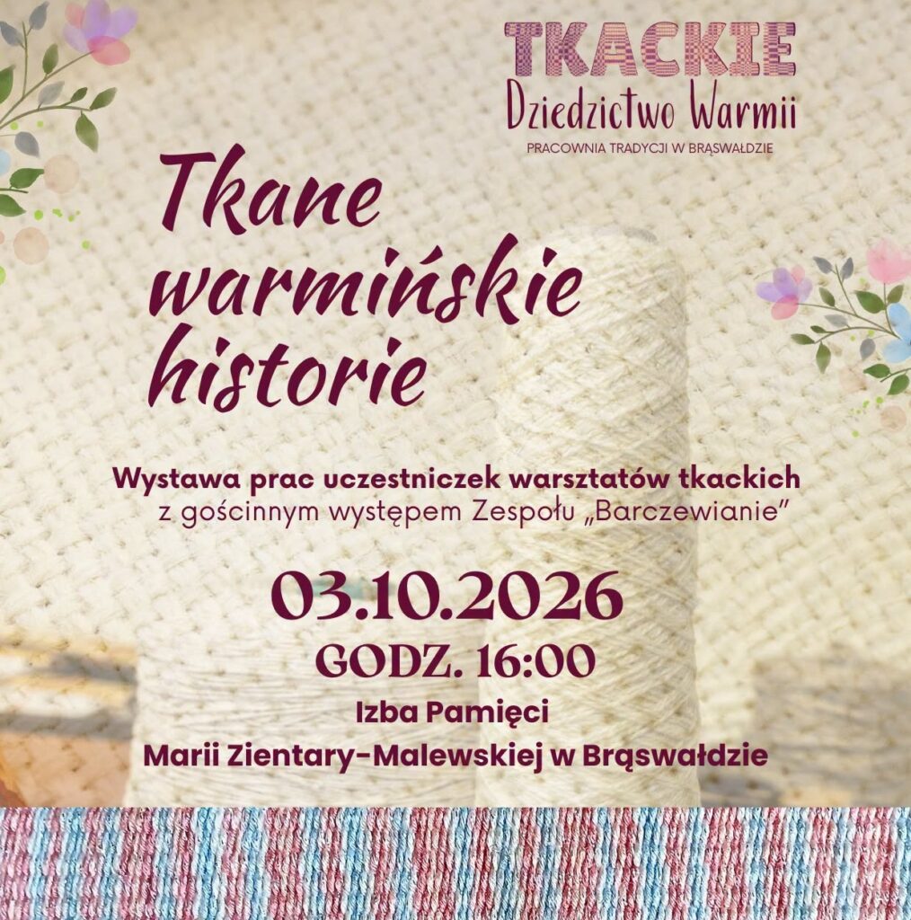 Plakat wystawy tkactwa z datą i miejscem.