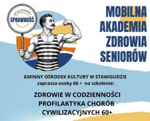 Plakat zapraszający seniorów na szkolenie zdrowotne.