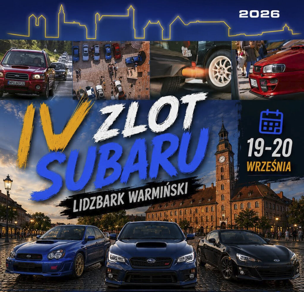 Widok na zlot samochodów Subaru w Lidzbarku Warmińskim