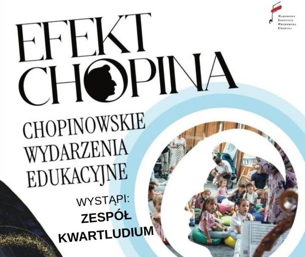 Plakat wydarzenia edukacyjnego o Chopinie.